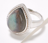 Generation Gems Sterling Silver Pear Labotirite Cabachon Bezel Set Gemstone Ring Size 8